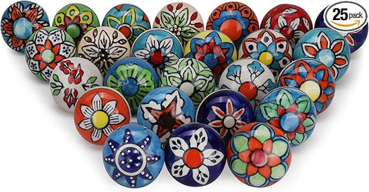 Cabinet Multicolor Assorted Ceramic Drawer Pull Handle Kitchen Cupboard Wardrobe Knob Boho Room Decorative Furniture Hardware Dresser Drawers Knobs-Pack of 25
