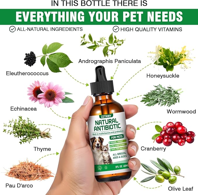 Natural Antibiotics for Dogs and Cats,Antibiotic for Cats,Dog Antibiotics in Drops,Help with Allergies, Itching, Coughs, UTIs,Skin, Coat, Digestion Care,for All Breeds & Ages,Pet Supplements&Vitamins-Mewly Pet