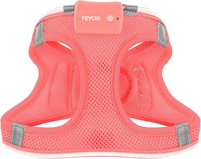 Light Up Dog Harness,Rechargeable LED Dog Harness for Small Medium Large Dogs,Reflective Lighted Safety Vest for Night Walking & Camping,Lightweight & Adjustable,Fluorescent Pink,S-Mewly Pet