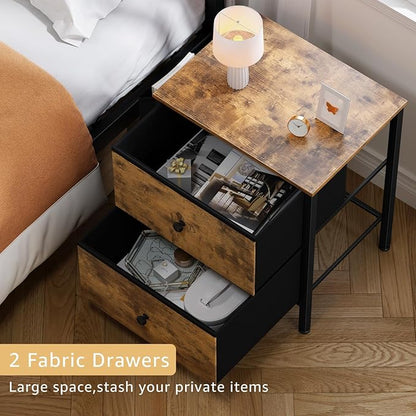 BOLUO Night Stand with Drawers for Bedroom - Small nightstand with Pocket 2 Drawer Dresser End Table Brown