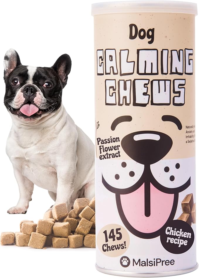 MalsiPree Calming Chews for Dogs - 145 pcs Chicken - Helps Regulate Mood - Relief Treats - No Sedative Effect - Freeze Dried - with Passion Flower & Melatonin-Mewly Pet