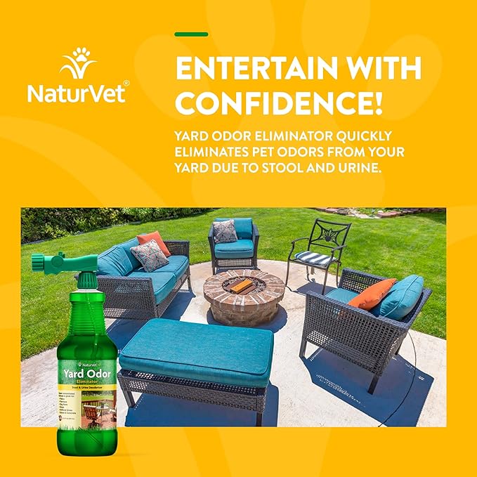 NaturVet – Yard Odor Eliminator – Eliminate Stool and Urine Odors from Lawn and Yard – Designed for Use on Grass, Plants, Patios, Gravel, Concrete & More – 31.6 oz Ready-to-Use with Nozzle-Mewly Pet