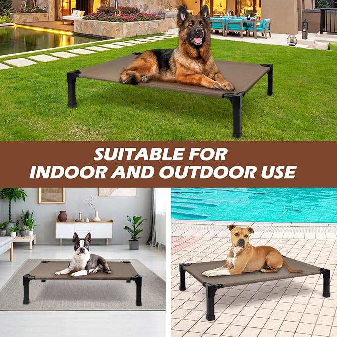 Heeyoo Elevated Dog Bed, Cooling Raised Pet Cot with Chew Proof Washable Breathable Mesh and Metal Frame, Portable Dog Cot Bed with No-Slip Feet for Outdoor or Indoor Use-Mewly Pet