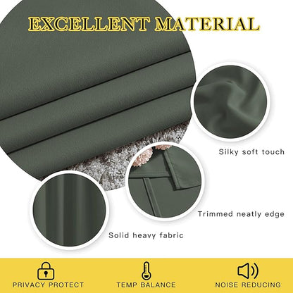 NICETOWN Blackout Bedroom Curtains 66 inches Long, Grommet Light Reducing Thermal Window Treatments Solid Room Darkening for Living Room, Set of 2, W66 x L66, Dark Mallard