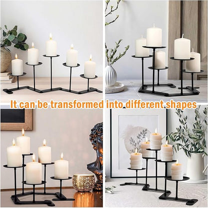 Adjustable Candelabra Candle Holder: 5 Candle Iron Candelabra Fireplace Candle Holder for Pillar Candles, Black