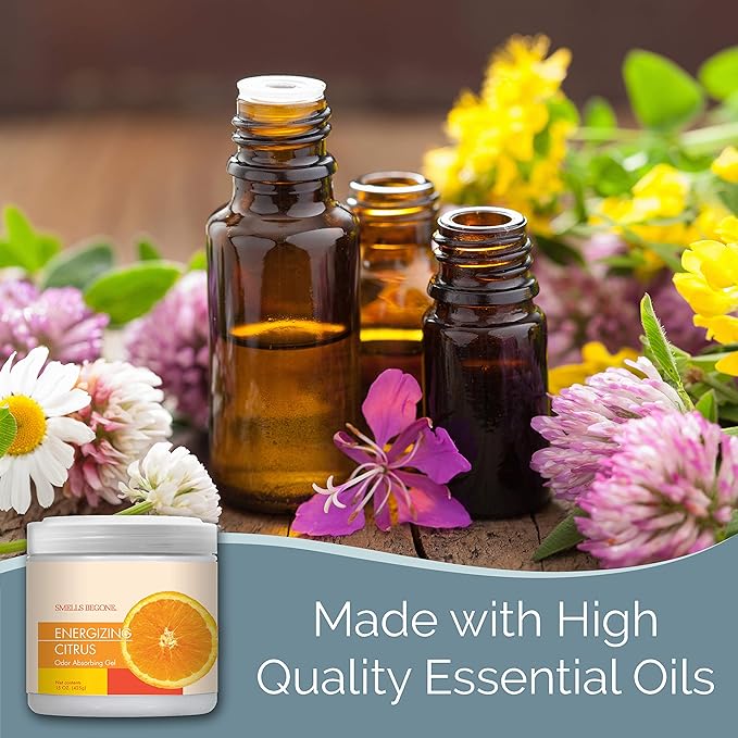 SMELLS BEGONE Air Freshener Odor Absorber Gel - 15 oz, Pack of 2 - Absorbs and Eliminates Odor in Pet Areas, Bathrooms, Cars, & Boats - Made with Essential Oils - Energizing Citrus Scent-Mewly Pet