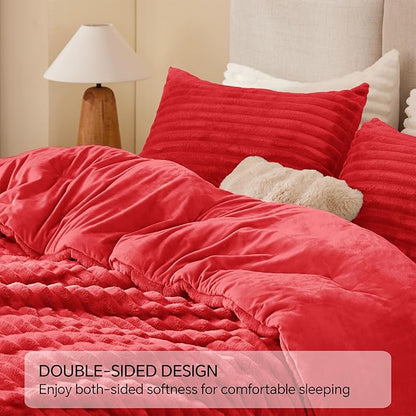 BEDELITE Fleece Twin Comforter Set -Super Soft & Warm Fluffy Red Bedding, Luxury Fuzzy Heavy Bed Set for Winter with 1 Pillow case