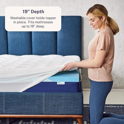 Sleep Innovations Cooling Comfort Gel Memory Foam Dual Layer Mattress Topper, 4 Inch, Twin Size, Pillow Top Cover