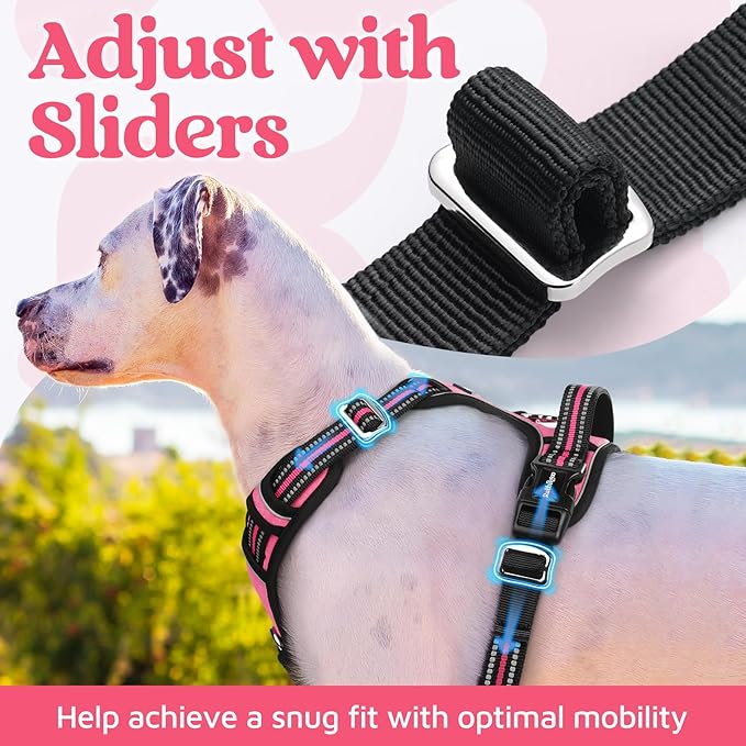 rabbitgoo Dog Harness for Large Dogs, No Pull Pet Vest with 3 Buckles, Adjustable Soft Padded Pet Harness with Easy Control Handle and Reflective Strips, Pink, XL-Mewly Pet
