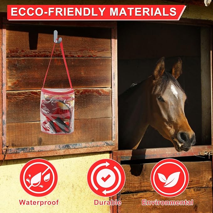 9 Pieces Grooming Kit with Tote Bag - Brush Set, Sweat Scraper, Sponge, Hoof Pick, Curry Comb for Horse Riders and Beginners (Red)-Mewly Pet