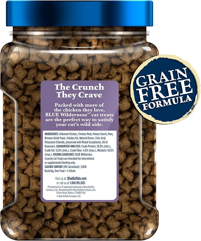 Blue Buffalo Wilderness Crunchy Cat Treats, Grain-Free Treats for Cats Made with Natural Ingredients, Great for Training, Tasty Chicken Flavor, 12-oz. Tub-Mewly Pet
