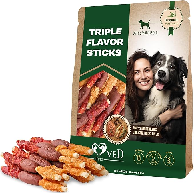 Dog Treats Rawhide Sticks Wrapped with Chicken 11 oz Pet Natural Chew Treats - Grain Free Meat & Human Grade Dried Snacks - Best for Small & Large Dogs (10.6 Ounce (Pack of 1), Triple Sticks)-Mewly Pet