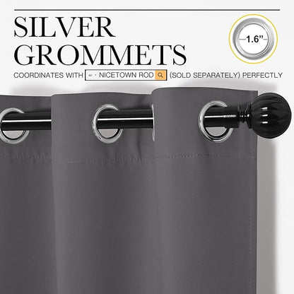 NICETOWN Bedroom Blackout Curtains Panels - Triple Weave Energy Saving Thermal Insulated Solid Grommet Blackout Draperies for Patio (1 Pair, 55 inches by 96 Inch, Grey)