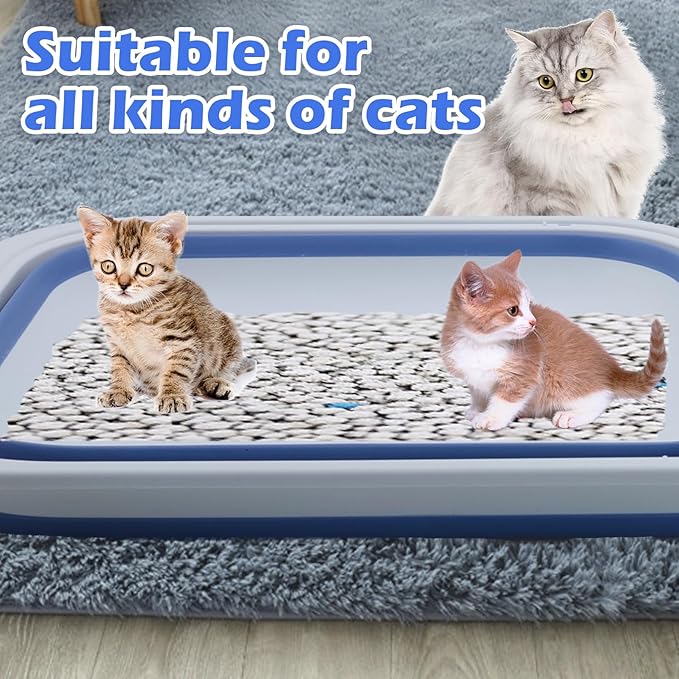 Collapsible Small Cat Litter Box,Open Top Cats Litter Pan with Scoop Foldable Shallow Kitten Potty Toilet Waterproof Cat Travel Litterbox Anti-Splashing Low Entry Semi-Enclosed Easy Clean(Blue)-Mewly Pet