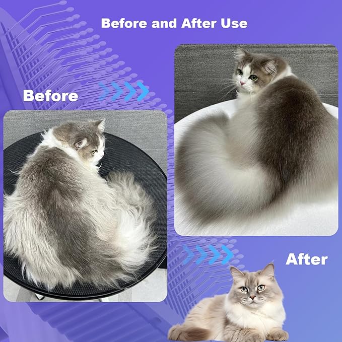 Cat brush, Cat Brush for Long or Short Haired Cats, Remove Loose Fur and Mats, Rounded Pins Reduces Painful Pulling, Not for Tangle and Curly Fur, Violet-Mewly Pet