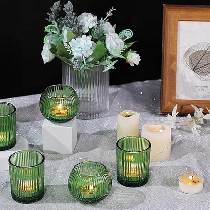 Green Votive Candle Holders Set of 10- Round Green Candle Holders Bulk, Glass Candle Holder for Wedding Home Decoration, Tea Lights Candle Holder for Bridal Shower, Party & Gift