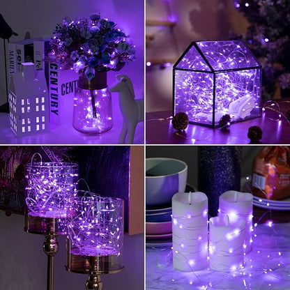 HXWEIYE 12 Pack LED Fairy Lights Battery Operated, 7ft 20LED Purple Mini String Mason Jar Lights, Waterproof Firefly Starry for Indoor Outdoor Halloween Thanksgiving