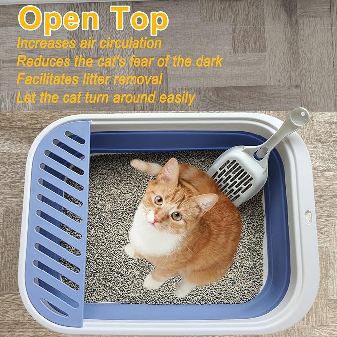 Kitten Training Litter Box, Collapsible Low Entry Kitten Litter Box Shallow LitterBox Senior Cats Anti-Splashing Open Potty Pan Scoop Leak-Proof Pedal Cat Toilet No Smell Easy Clean-Mewly Pet