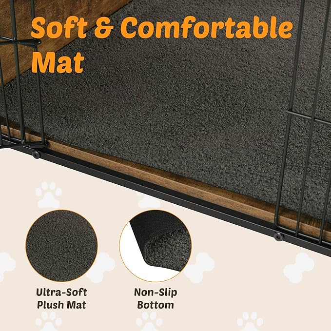 Dog Kennel Furniture, Wooden Dog Crate End Table with Dual Doors, Chew-Proof Design & Cushion, Heavy Duty Dog Crate, Decorative Pet Crate Dog Cage for Indoor (27 Inch)-Mewly Pet