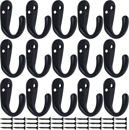 IBosins 15PCS Coat Hooks Wall Mounted Single Prong Robe Hook for Hanging Towel Hooks with 30 Screws for Bags, Hat, Cap, Scarf, Cup (Black)