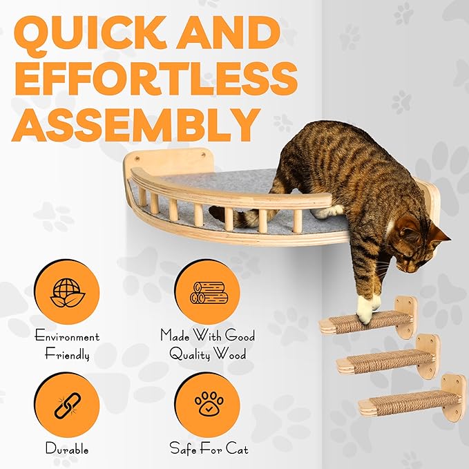 UNTITLDW Wall-Mounted Cat Shelves – Sleek, Durable Multi-Level Shelf with Floating Perch, Hammock, Cat Bed & Platform – Space-Saving Design for Play & Lounging – Easy Setup for Active Cats-Mewly Pet