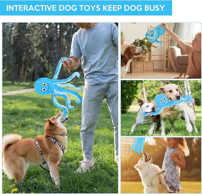 Squeaky Dog Toys Octopus Stuffed Crinkle Toy, Puppy Chew Toys for Teething, Durable Tug of War Interactive Plush Dog Toys for Puppies Small, Medium, and Large Dogs-Mewly Pet