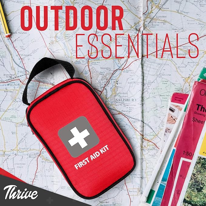 Thrive First Aid Safety Kit - 100-Piece Bag - Compact Waterproof Rip-Stop Nylon Pouch - Multi-Size Bandages, Antiseptic Wipes & Safety Pins for Car & Travel-Mewly Pet