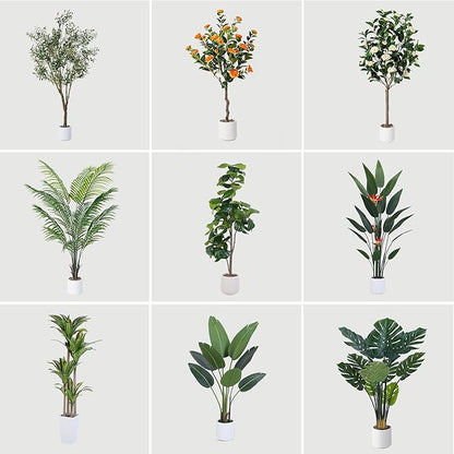 Artificial Bird of Paradise Plant 5 Ft Tall Fake Banana Leaf Plant for Indoors and Outdoors, Artificial Flowers, Faux Palm Tree with Plastic Pot for Office and Home Decor