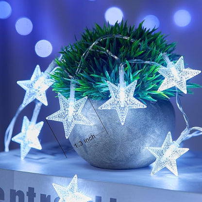Minetom Star String Lights Battery Operated - 17 ft 50 LED Star Fairy String Lights with Timer, Waterproof for Indoor Bedroom Tent Loft Bed Patio Party Wedding Decor, White