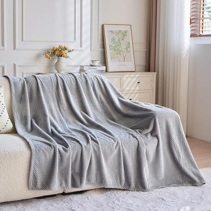 NEWCOSPLAY Super Soft Queen Blanket Grey Premium Silky Flannel Fleece Leaves Pattern Lightweight Bed Blanket All Season Use (Grey, Queen(90"x90"))