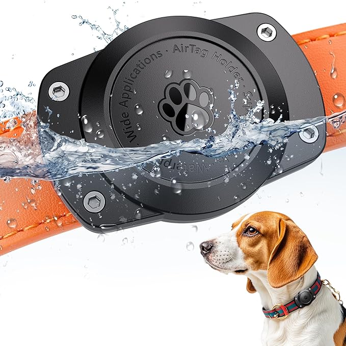 IPX8 Waterproof Dog Collar Holder for Airtag [Metal Back Plate] Ultra-Durable Dog & Cat Collars Mount for AirTag, Suitable for All Widths of Collars (1 Pack)-Mewly Pet