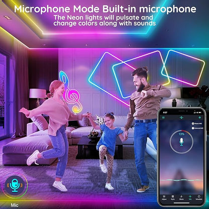 FBZ 200Ft Led Rope Lights, Flexible Neon Lights Control with App/Remote, Multiple Modes, IP65 Outdoor RGB Waterproof, Music Sync Gaming Light Strip for Bedroom Decor