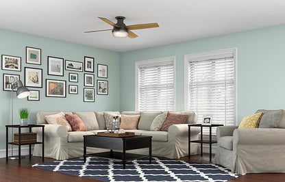 Hunter 52 inch Indoor Ceiling Fan with LED Light and Remote Control - Bronze Modern Ceiling Fan, Low Profile Mount, 4 Blades, For Bedroom, Living Room, or Kitchen, Quiet - Dempsey 59447, Noble Bronze