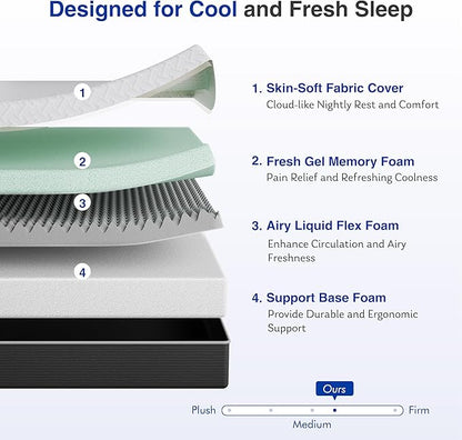 10 Inch Green Tea Memory Foam Mattress, Queen Memory Foam Mattress in a Box, Gel Infused Foam for Pressure Relief and Cool Sleep, CertiPUR-US Certified, Medium Firm