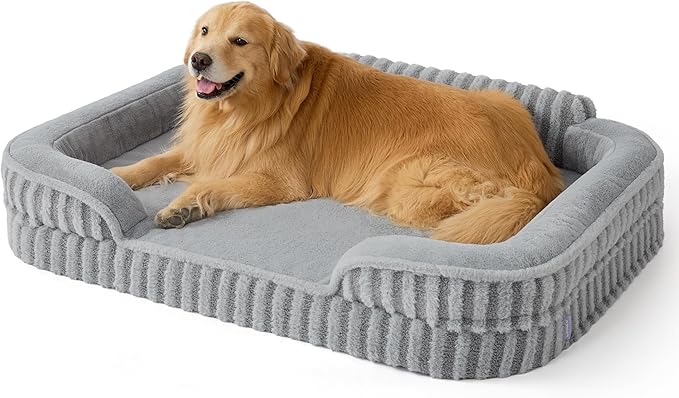 LE SURE Cute XL Dog Beds, Orthopedic Waterproof Dog Bed for Extra Large Dogs, Non-Slip Bottom and Egg-Crate Foam Big Pet Couch Sofa with Washable Removable Cover, Grey-Mewly Pet