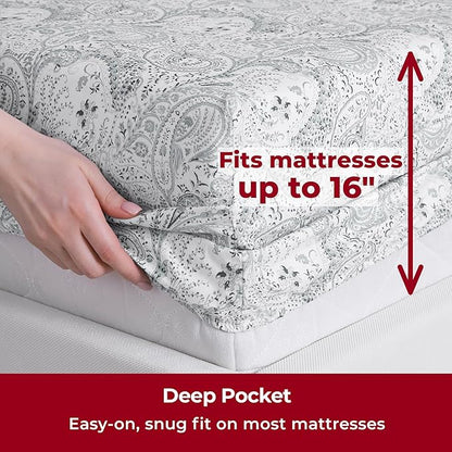 Mellanni California King Sheets Set - 4 PC Iconic Collection Bedding - Hotel Luxury, Extra Soft, Cooling Bed Sheets - Wrinkle, Fade, Stain Resistant (Cal King, Paisley Gray)