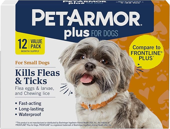 PetArmor Plus Flea and Tick Prevention for Dogs, Dog Flea and Tick Treatment, 12 Doses, Waterproof Topical, Fast Acting, Small Dogs (5-22 lbs)-Mewly Pet