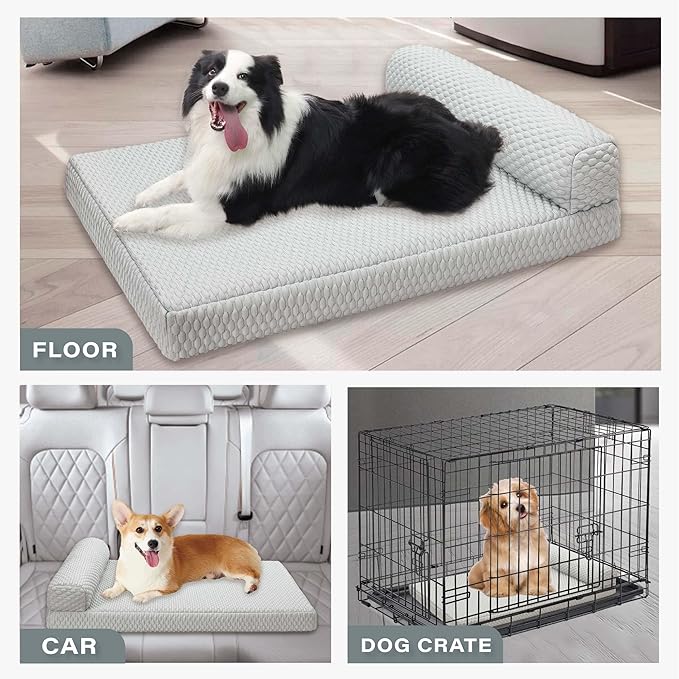 Tinaco Orthopedic Cooling Bed for Large Dogs & Cats, Removable Washable Cover (X-Large, White/Grey)-Mewly Pet