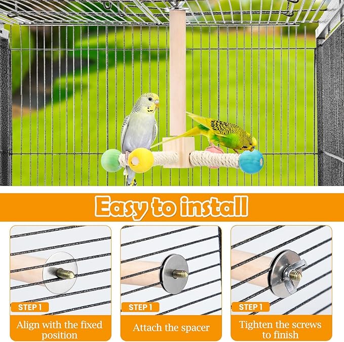 Rotating Bird Perches Toy, Interactive Spinning Parrot Parakeet Toys, Wooden Exercise Stand Bird Cage Accessories for Budgies,Cockatiels,Small Birds-Mewly Pet