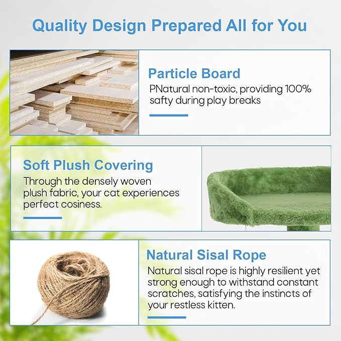 FDW Cat Tree 70in Cat Tower Multi-Level Durable Cat Scratching Post & Cozy Fun Cat Jumping Platform Space Saving Cat Condo Pet Play House for Indoor Cats,Green-Mewly Pet