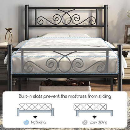 Yaheetech Twin XL Bed Frames Metal Platform Bed with Headboard and Footboard No Box Spring Needed Easy Assembly,Under-Bed Space: 12.6''/Black/Twin XL Bed