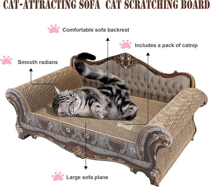 Sofa Shaped Scratching Couch,Thick Scratching Cardboard, Lounge Bed for Indoor Rest&Play, Sofa Scratcher Pad (23 "L X 12.2" W X 10.6 "H)-Mewly Pet