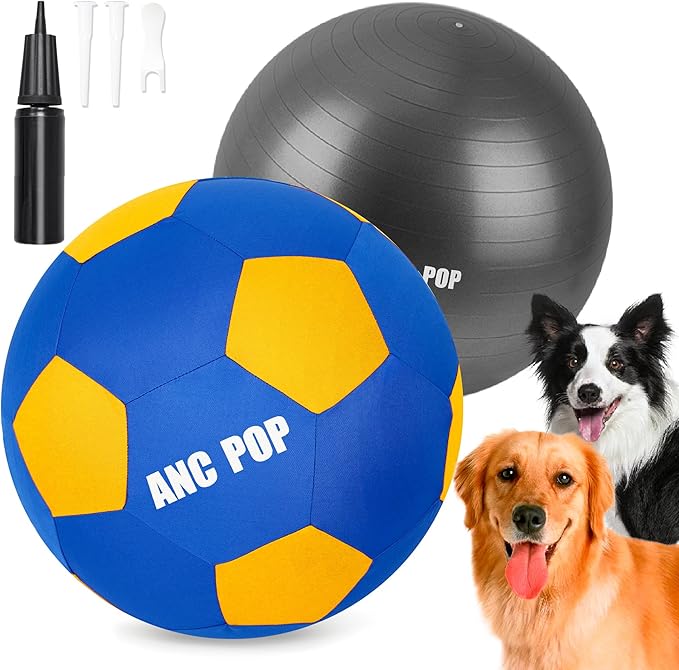 Herding Ball for Dogs & Horses - 20" Large Blue & Yellow Ball with Hand Pump-Mewly Pet