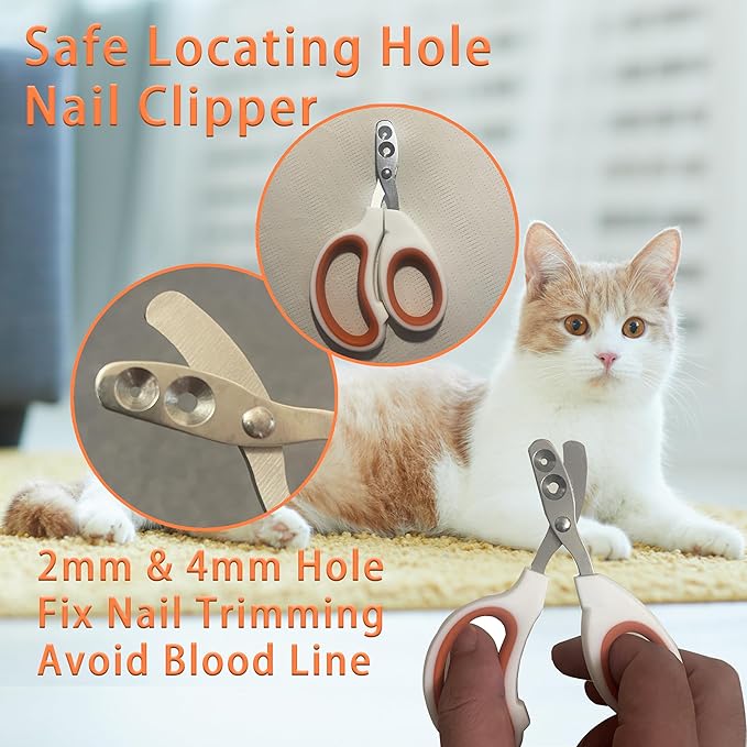 Cat Grooming Brush Kit 6 Tools - Deshedding & Dematting for Long/Short Hair, Self-Cleaning Slicker Brush with 6-in-1 Flea Comb for Cats & Kittens (Orange)-Mewly Pet