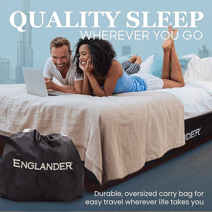 Englander California King Air Mattress with Built in Pump Raised - Double High- Luxury Size Camping Mattress - Blow Up Floor Bed for Home - Microfiber, Waterproof Airbed with Patch Kit