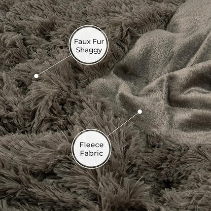 Tuddrom Decorative Extra Soft Faux Fur Throw Blanket 50"x60",Solid Reversible Fuzzy Lightweight Long Hair Shaggy Blanket,Fluffy Cozy Plush Fleece Comfy Microfiber Blanket for Couch Sofa Bed,Brown