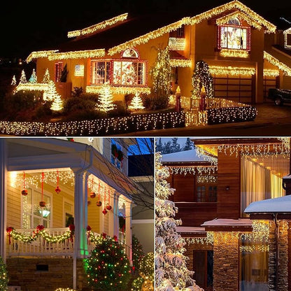 Brightown Icicle Lights Outdoor, 2 Packs Total 132Ft with 276 Drops, 1472 LED Icicle Christmas Lights with Timer, Warm White