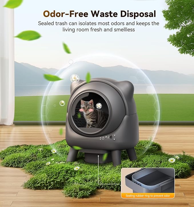 Self Cleaning Litter Box, Automatic Litter Box, FEELNEEDY Odor Control Robot, Cat Ears Design, 65L APP Real-Time Monitor, Cat Litter-Boxs for Multiple Cats, Safety Sensors, with 1 Trash Bag-Mewly Pet