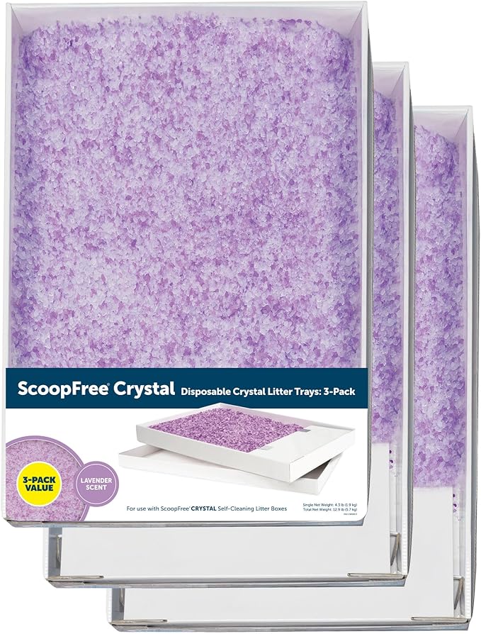 PetSafe ScoopFree Disposable Crystal Cat Litter Tray - Easy Cleaning Box - Refill Tray for Electric Litter Box - Lavender Scent - 4.3 lb Bags - 3 Pack-Mewly Pet