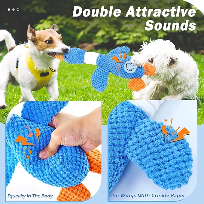 Vitscan 2 Pack Goose Tough Dog Toys for Aggressive Chewers, Durable Squeaky Dog Chew Toys for Small Medium Large Dogs, Plush Interactive Indestructible Dog Toys to Keep Them Busy, Duck Puppy Pet Toy-Mewly Pet